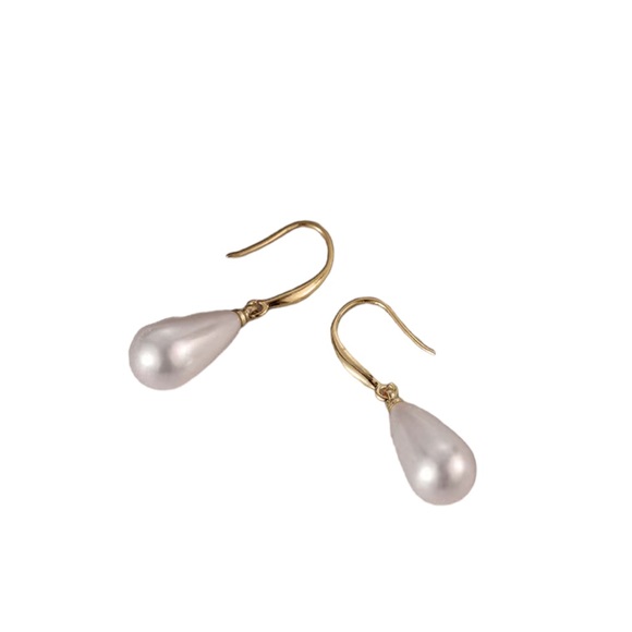 Pearl Waterdrop Gold Drop Earrings - Picture 4 of 5